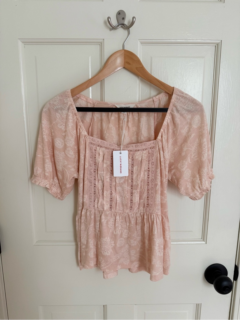NWT Lucky Lace-Front Peasant Blouse